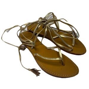 Anthropologie Pilcro Gold Metallic Gladiator Lace Up Sandal Size 8 Tassels